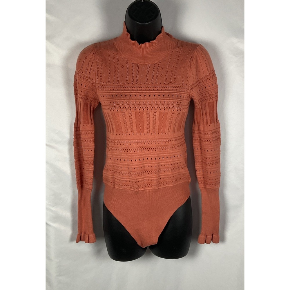 Free People Women's Medium Pointell Me About It Mock Neck Bodysuit Sweater